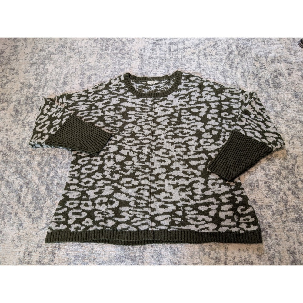 Loralette Olive Green Leopard Print Oversized Knit Sweater Women's Plus 2X